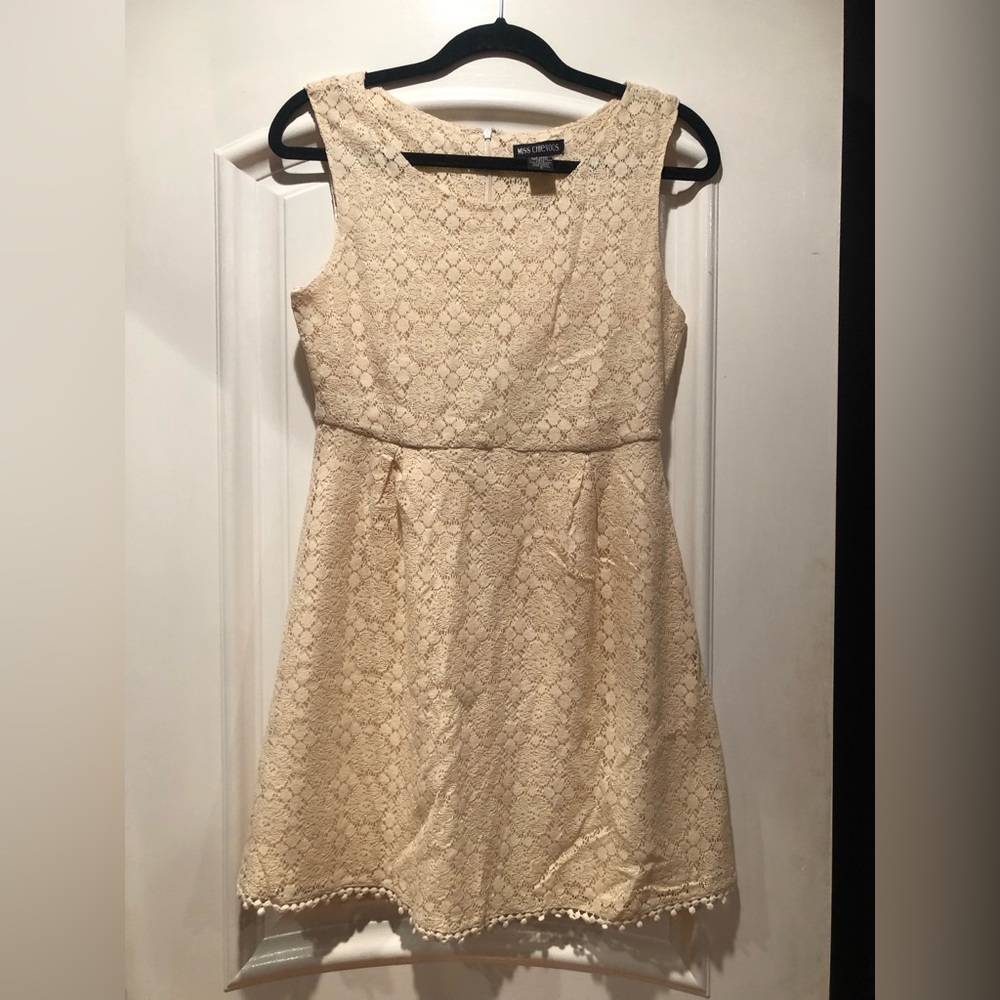 Miss Chievous Off White/ Cream Lace Dress with Pom Pom detail at edge - Size S
